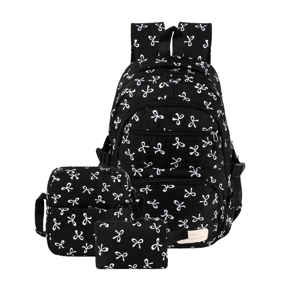 HASTHIP® Mochila Escolar para Niñas,Mochila Juvenil con Estilo Preppy,6 Piezas con Lonchera Estuche y Papelería Impermeable de Gran Capacidad para Adolescentes y Viajes - Negra