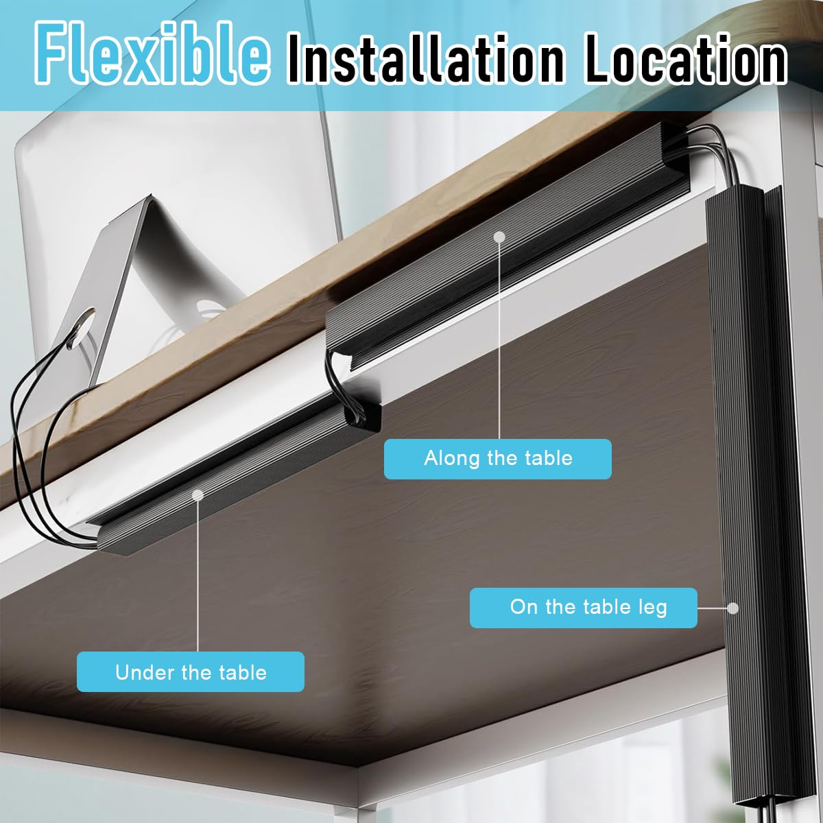 HASTHIP® Cable Management Under Desk 31.5" J Channel Cable Raceway, 2 Pack Cord Hider Desk Cable Tray, No Drilling Under Desk Cable Management Tray