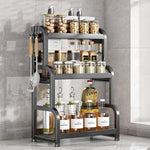 HASTHIP Kitchen Condiments Organizer Rack with Hooks and 47x22x56cm Triple Layer Carbon Steel Shelf | Space Saving Counter Storage