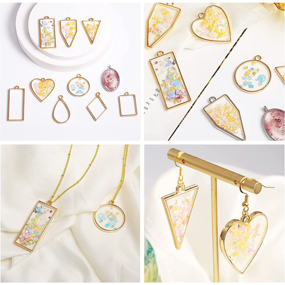 HASTHIP Resin Pendant Mould Kit for DIY Jewelry and Keychains with 55 Pcs Frames | Multi Coloured Shapes