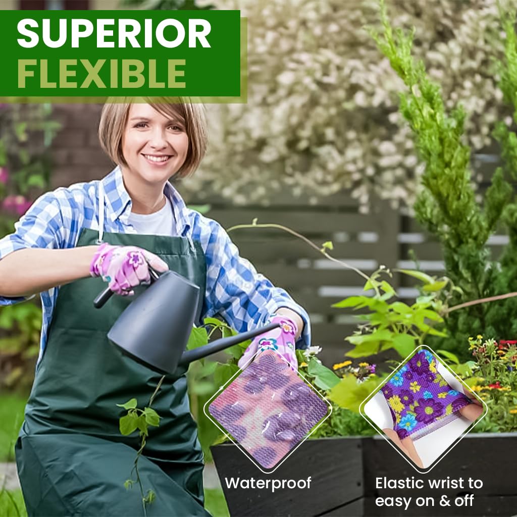 HASTHIP Gardening Gloves for Women with Full Palm Anti Slip Grip 6 Pairs Nylon Floral Print