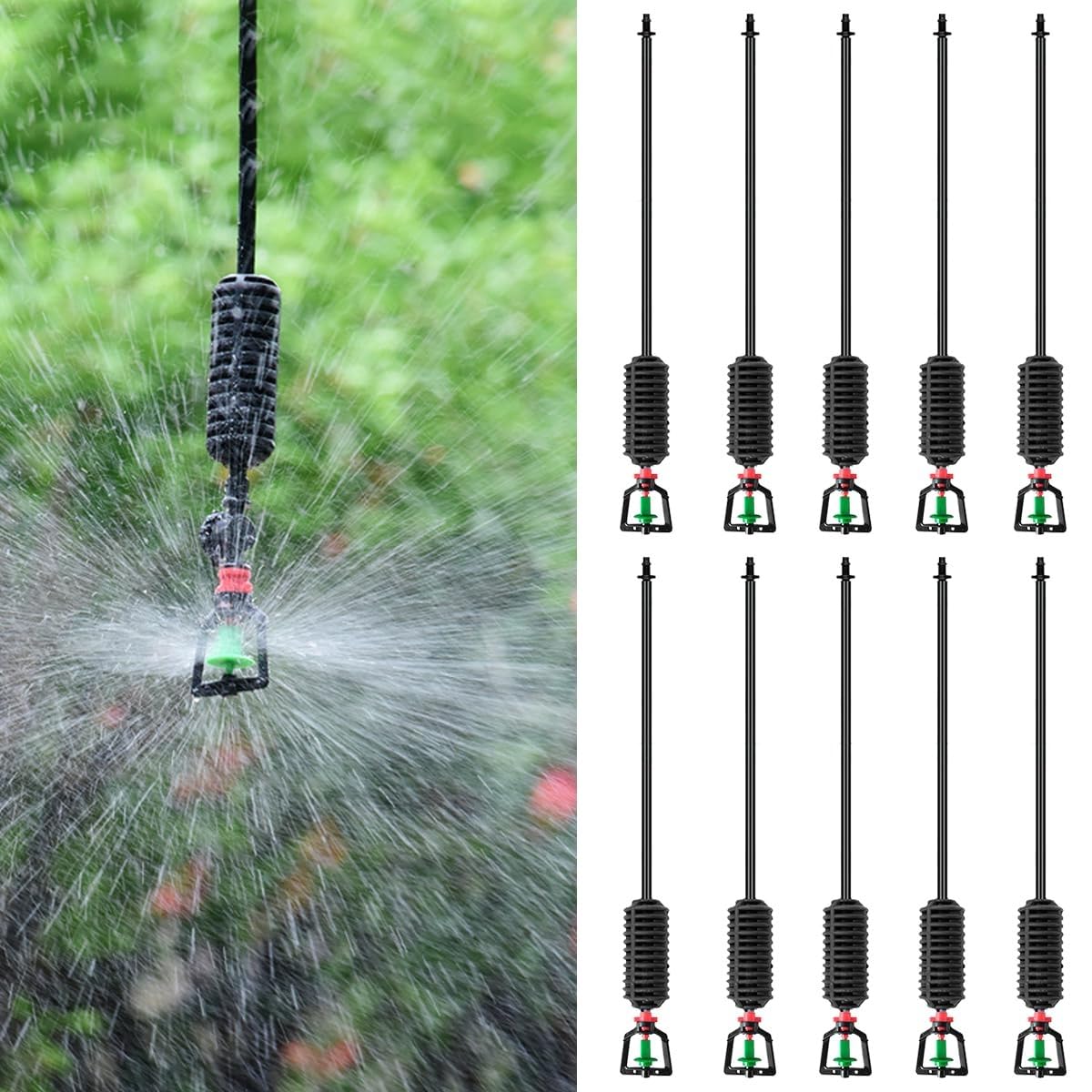 HASTHIP Hanging Drip Irrigation Kit for Gardens and Greenhouses with 60 cm 360° Rotary Sprinklers | 10 Pcs Automatic Watering System