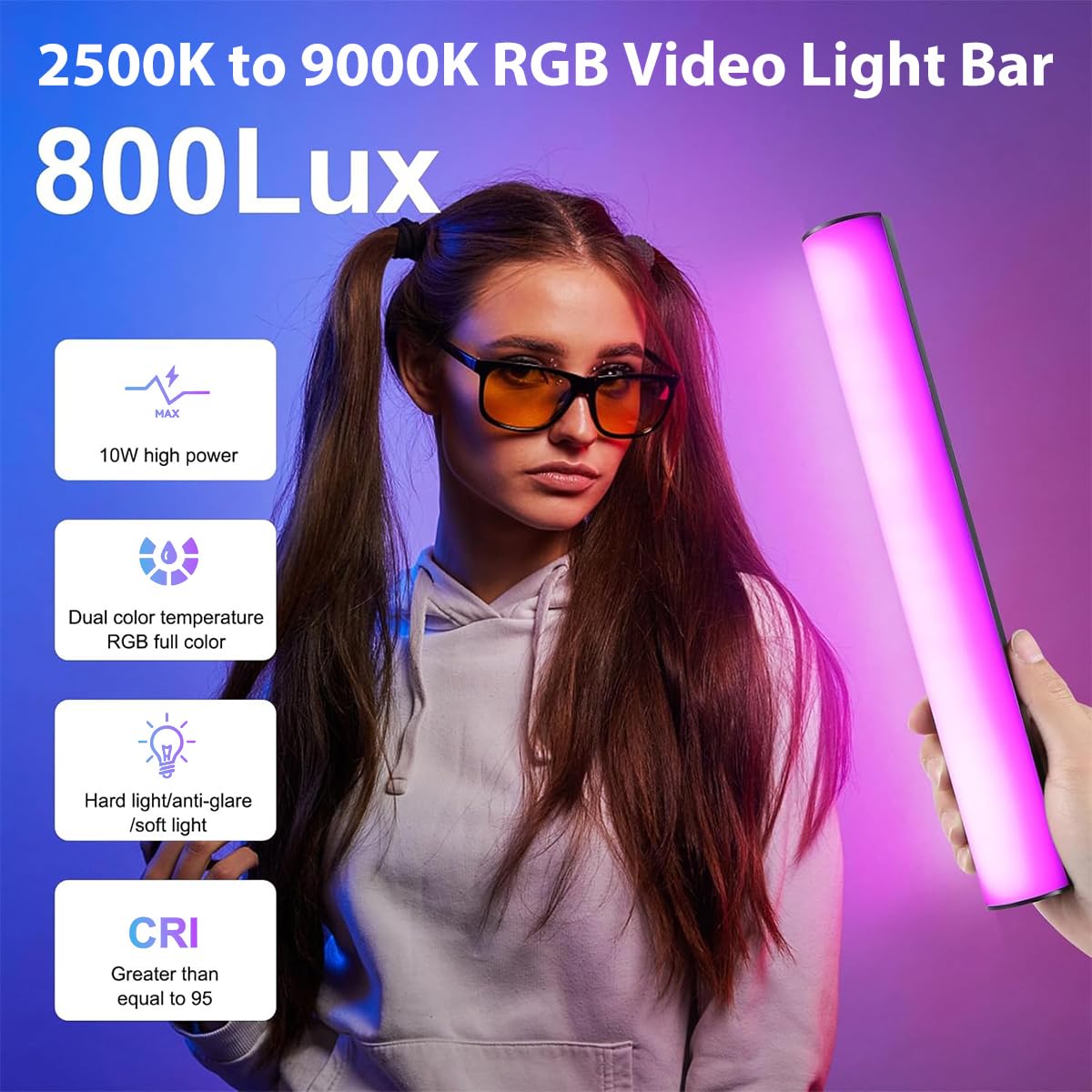 HASTHIP RGB Video Stick Light with Magnetic Mount & Rechargeable Battery