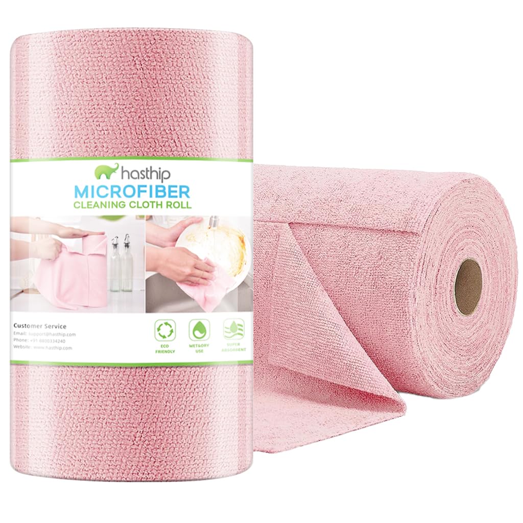 HASTHIP® 50 Pack Microfiber Cleaning Cloth Pre-Cut Tear Away Roll Wipes Dusting Highly Absorbent Reusable Multipurpose 25x25cm 3 PCS