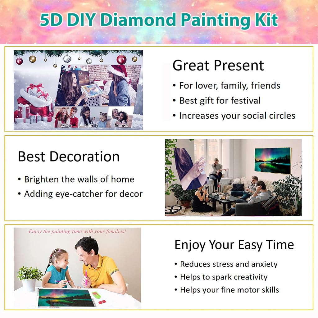 HASTHIP Diamond Painting Kit for Adults with Full Drill Rhinestones 27.5×15.7in Canvas | Aurora Lake DIY Home Wall Art