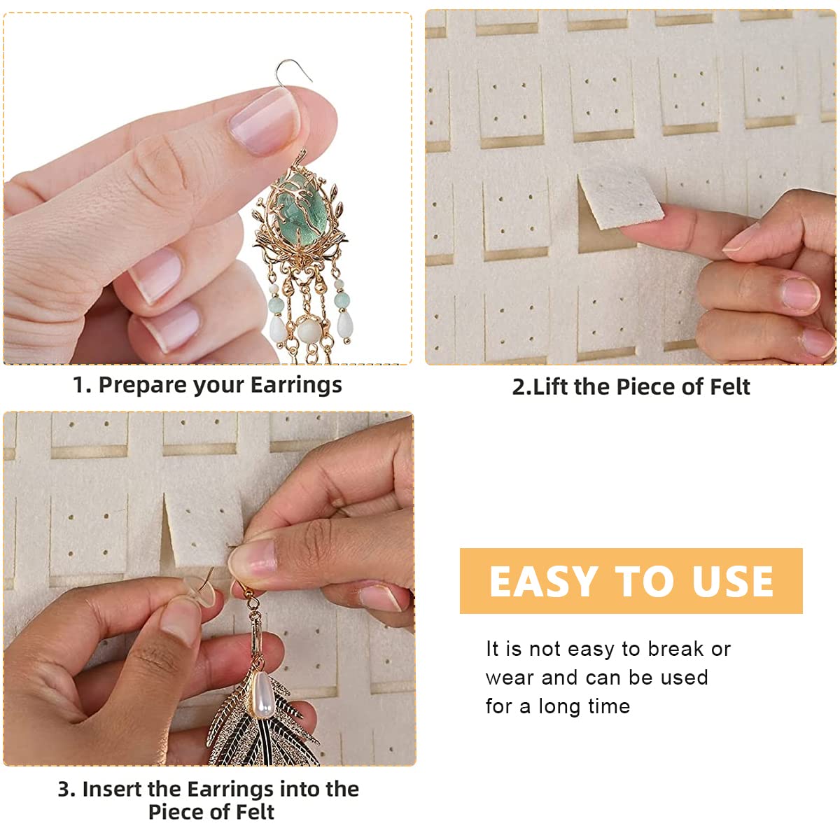 HASTHIP Felt Hanging Earring Organizer for 150 pairs with 22.5x13.6 in Wall Display | White