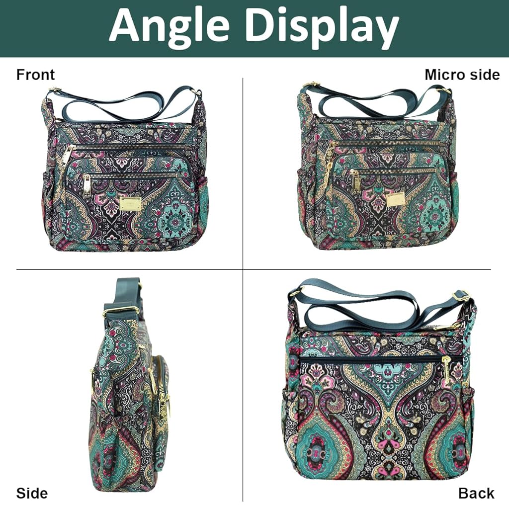 HASTHIP® Bolso Bandolera Mujer Nylon Impermeable Estilo Kipling Mini Crossbody Bag con Múltiples Compartimentos y Correa Ajustable para Viaje y Uso Diario (10.2x3.9x8.2 inch)