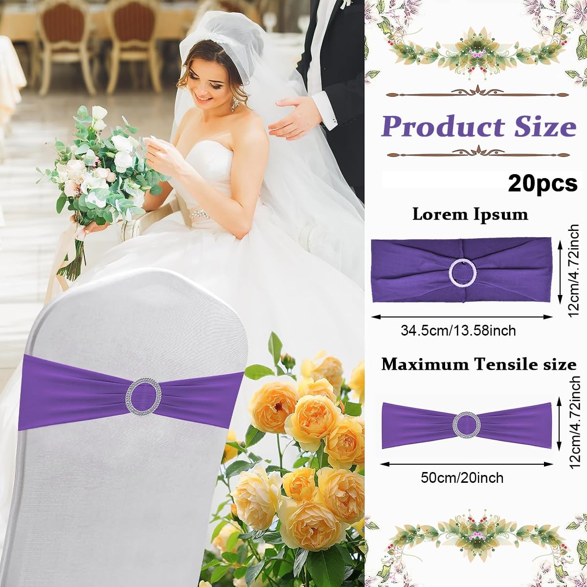 HASTHIP Chair Sashes for Wedding Banquet and Party featuring Tie Free Spandex Bands 20Pack Purple