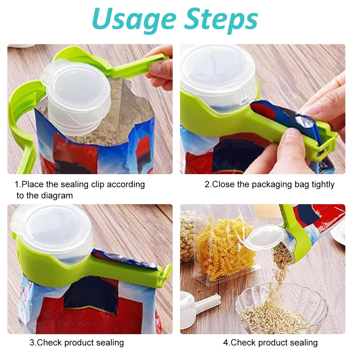 HASTHIP® 4Pcs Bag Clips for Food, Food Snack Bag Pouch Clip Sealer with Sealing Lid, 2 in 1Snack Seal Sealing Bag Clips Vacuum Sealer, Great for Organizing and Storing Food in the Kitchen
