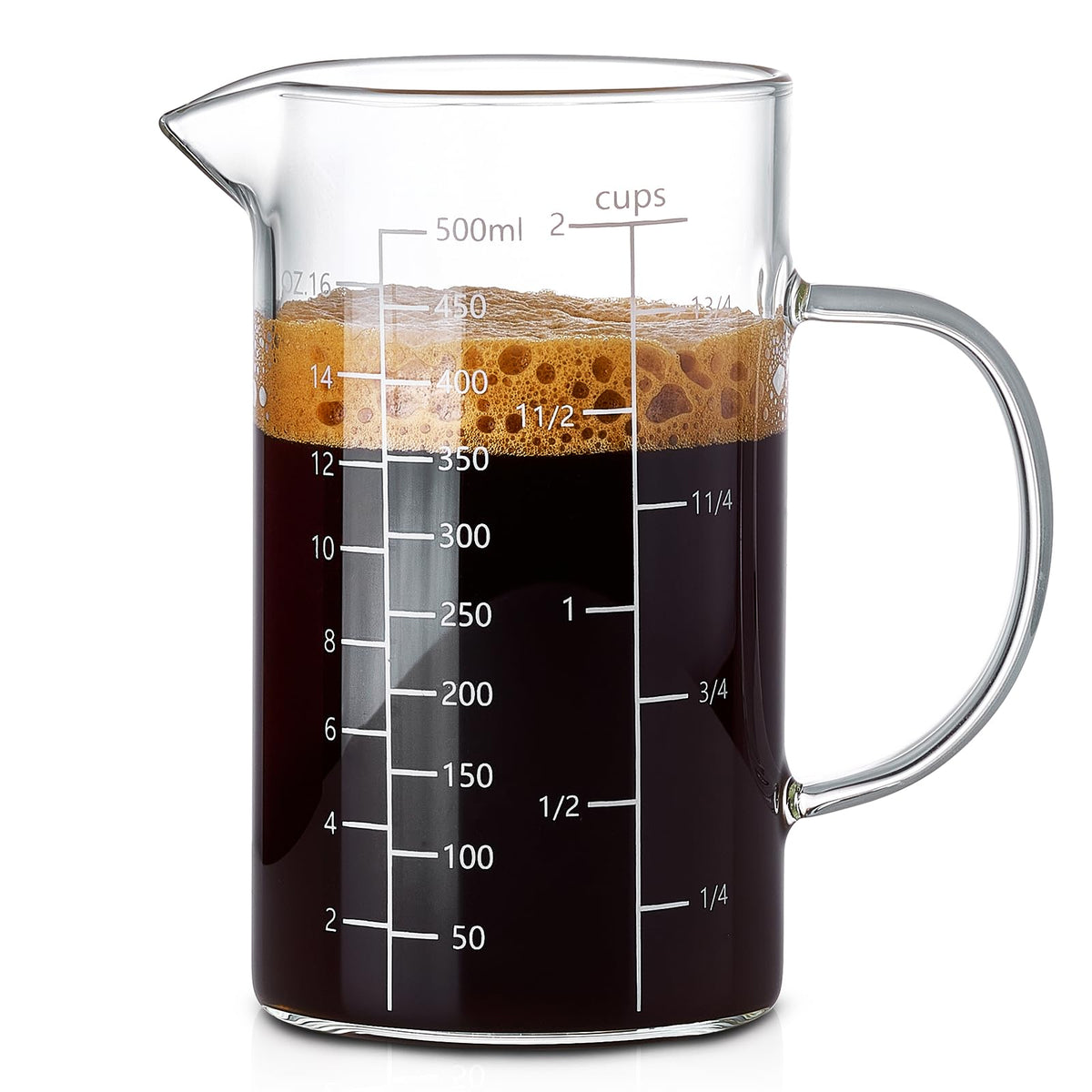 HASTHIP® 500ML Glass Liquid Measuring Cup With Handle, High Borosilicate Glass Three Scales (OZ, Cup, ML/CC)
