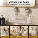 HASTHIP® No-Drill Bathroom Suction Storage Box, Large Capacity Strong Load-Bearing Suction Cup Storage Rack with Drain Holes, Removable Shower Caddy Hanging Wall Mount Kitchen Organizer-Transparent