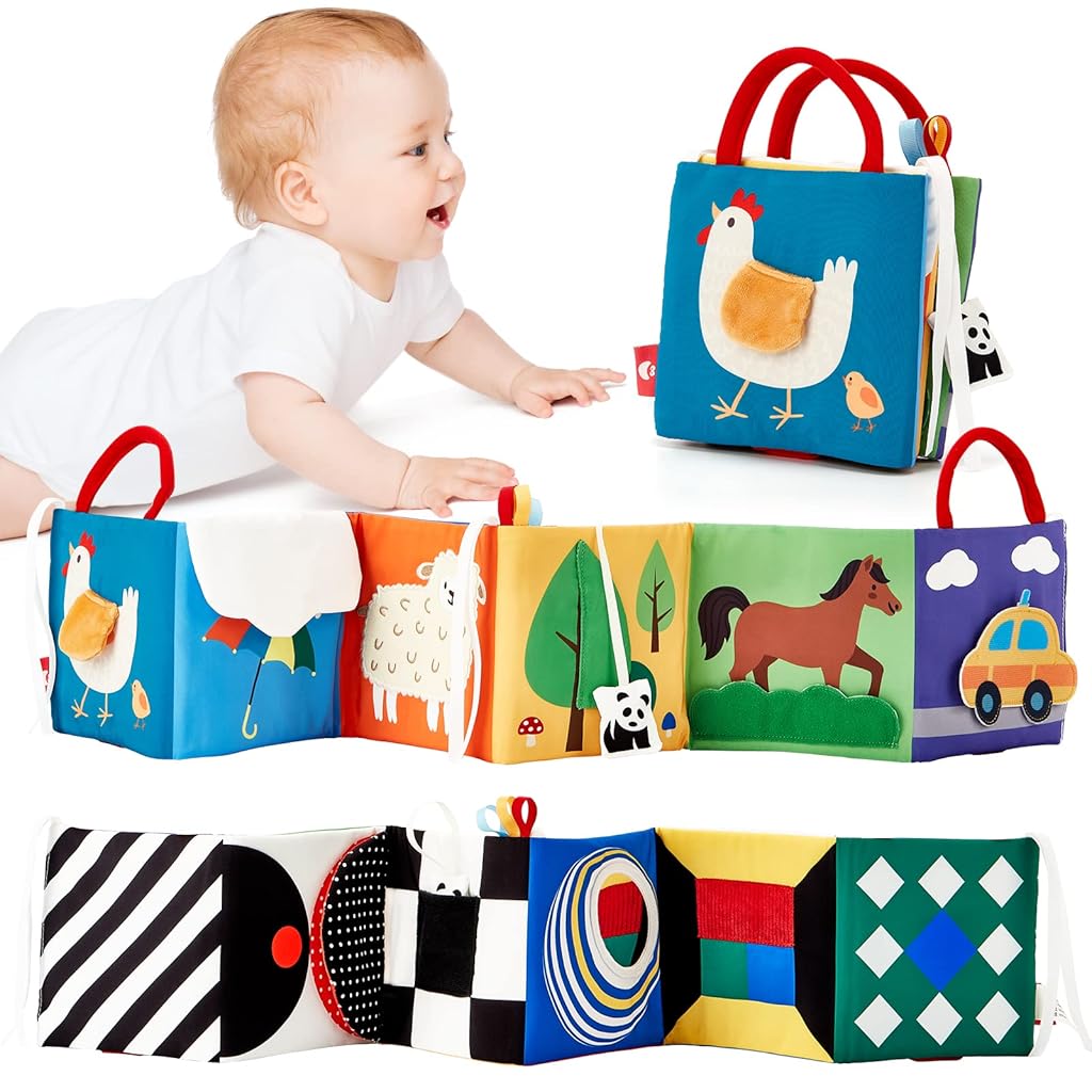 HASTHIP® 3D Stereoscopic Bed Surround Baby Awareness Cloth Book, Early Learning Educational Cloth Book with Haha Mirror