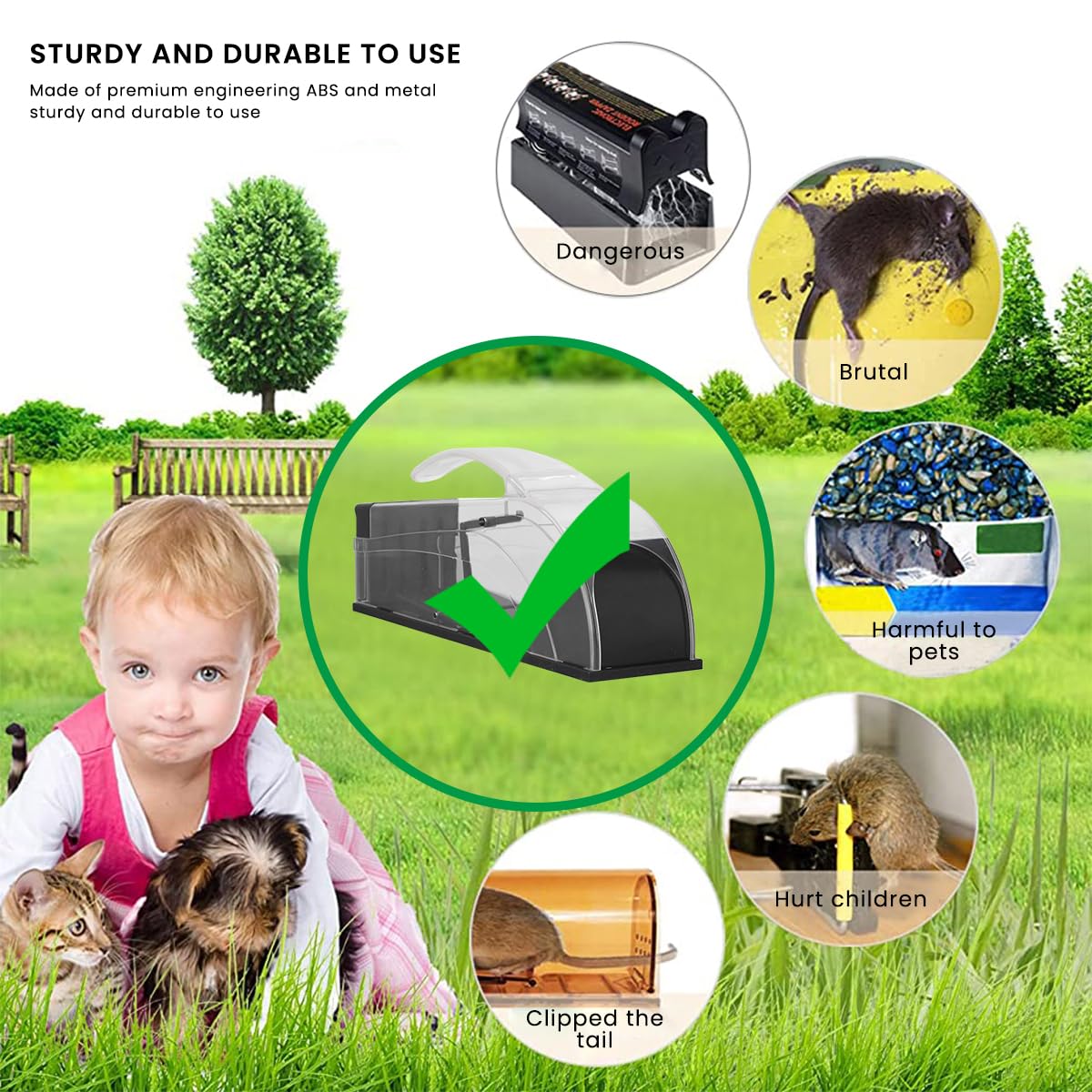 HASTHIP® Rat Trap Cage for House Garden Patio with Handle, 25cm Humane Mouse Trap Cage, Reusable Enlarged Smart Rat Catcher