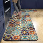 HASTHIP® 2 Pcs Kitchen Comfort Rugs Anti-Fatigue Floor Mat for Kitchen, Diatom Absorbent Standing Mat Soft & Quick-Dry, Retro Floral Mat for Kitchen, Entry, Bathroom, 120x40cm & 40x60cm