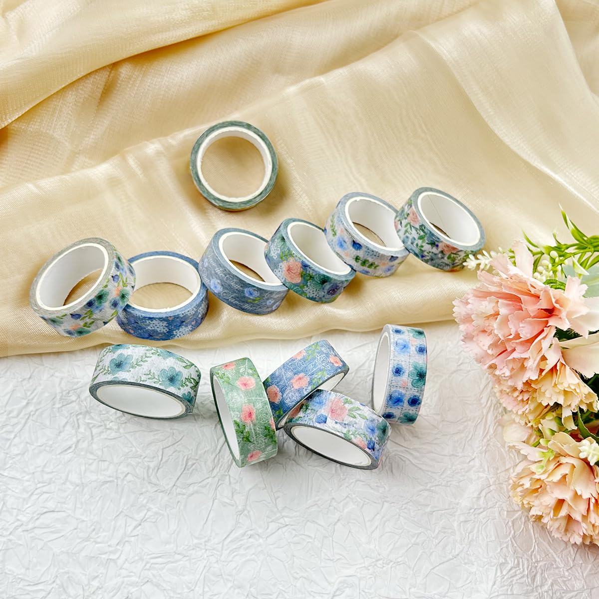 HASTHIP Washi Tape for Scrapbooking and DIY Crafts featuring 12 Rolls 0.59 in x 16.4 ft Floral Prints