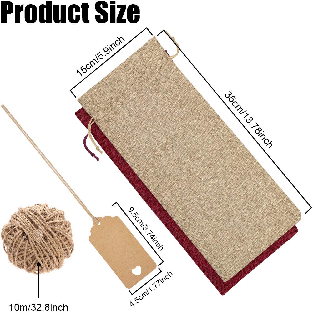 HASTHIP Wine Gift Bags for Birthday and Wedding with Drawstring & Tags | 12 Pcs 5.9 x 13.78 in Burlap