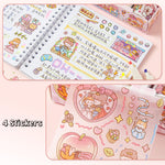HASTHIP Scrapbooking Sticker Tape Set for DIY Art and Album Decoration with 4 Rolls and 4 Sheets | Cute Kawaii Cartoon Designs in Pink