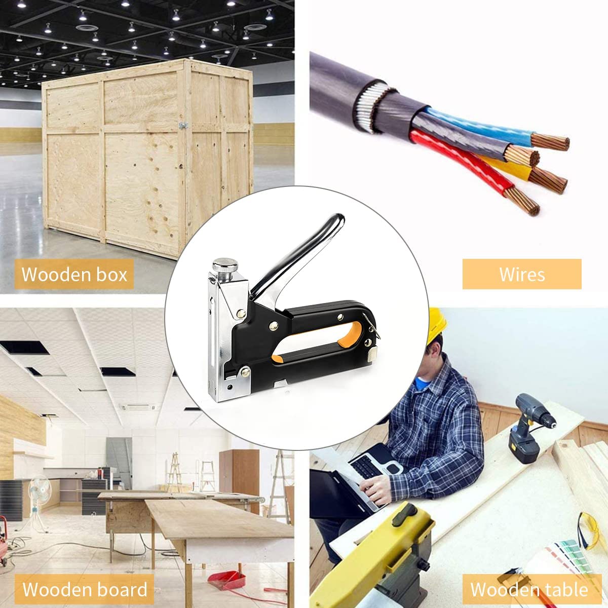 Heavy Duty Staple Gun, 3 in 1 Heavy Duty Stapler Staple Gun with Stapler Remover and 2100Pcs Staples, Tracker Machine with Pins Staple and Nail Gun for Wood Furniture Woodworking SofaSeat Cover Repair