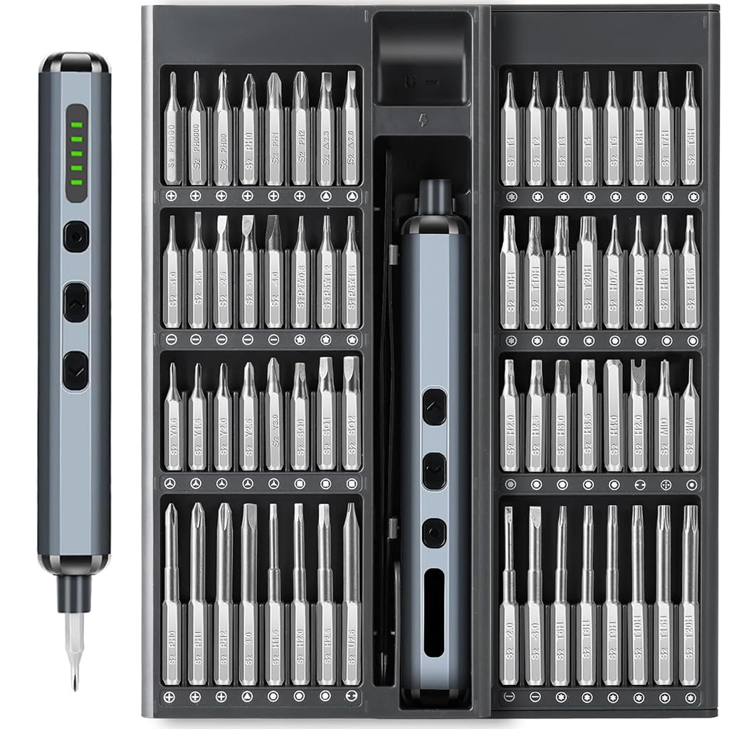 HASTHIP® Electric Screwdriver, Precision Screwdriver Set, 68 in 1 Electric Screwdriver Kit with 64 Magnetic Bits, 5 Adjustable Torques & LED USB, for Watches, Phones, Laptops, Cameras Repair Kit