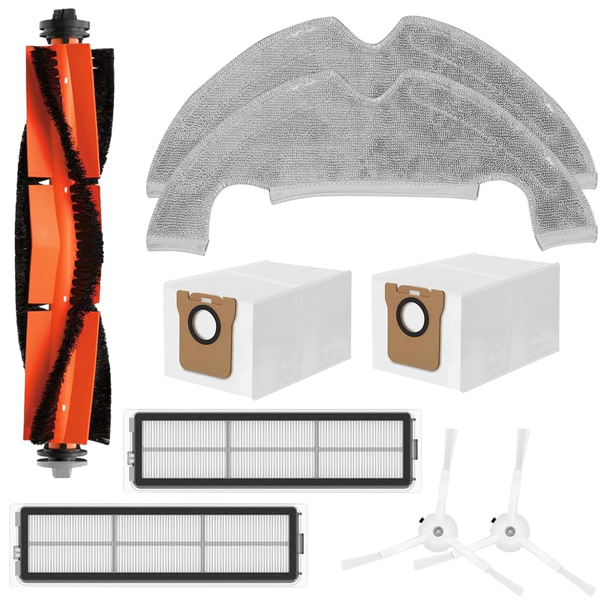 HASTHIP® 9Pcs Replenishment Kit, Replacement Parts Compatible with Mi Robot Vacuum X10, Replacement Accessories - 1 Main Brush, 2 Side Brushes, 2 Mop Cloth, 2 Dust Collection Bags, 2 Filters.
