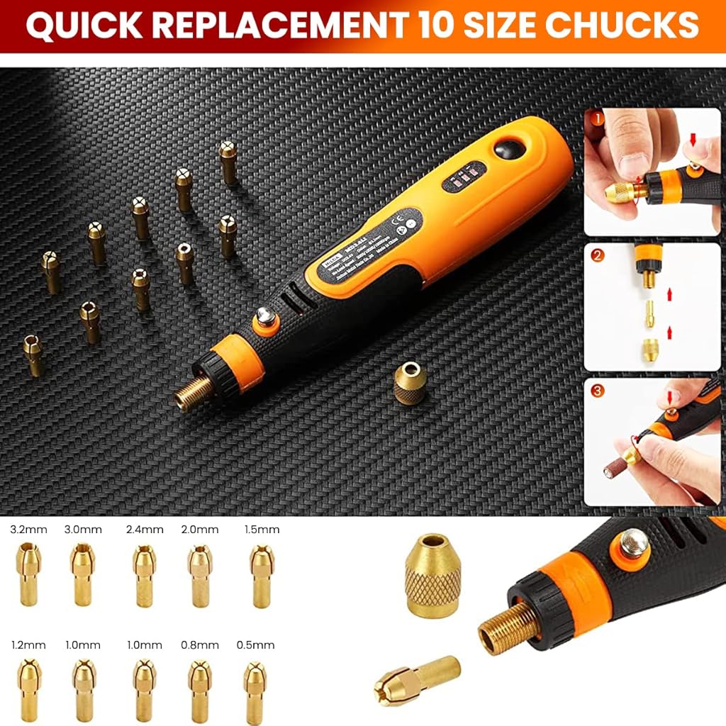 HASTHIP® 45pcs Mini Cordless Drill Machine, Mini Grinding Machine, 900Ah USB Rechargeable 3 Speed Small Drill Machine for Craft, Drill Machines for Engraving/Polishing/Grinding/Cleaning