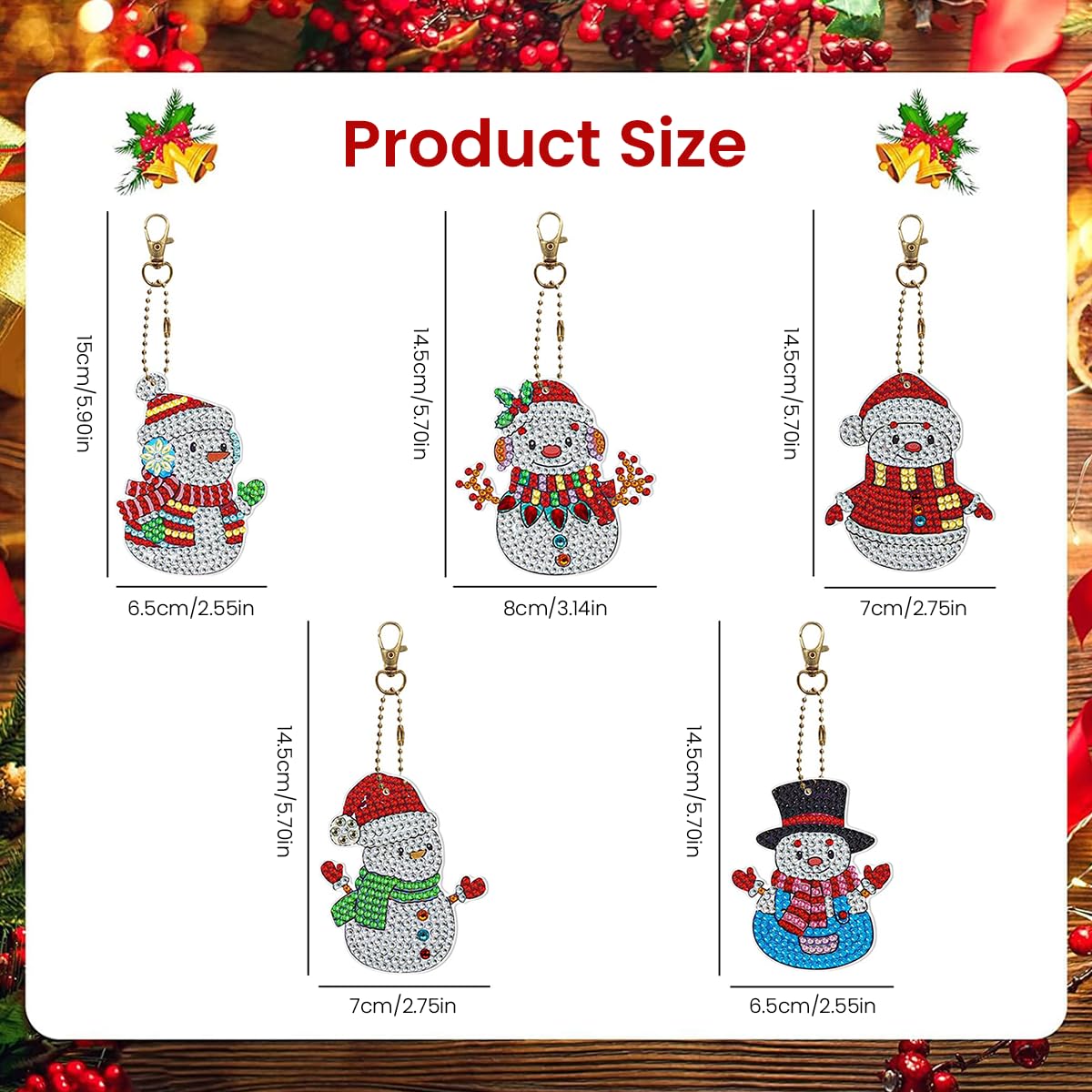 HASTHIP Christmas Diamond Painting Keychain for Bags and Keys featuring 5 Snowman Pendants | Festive Gift Idea