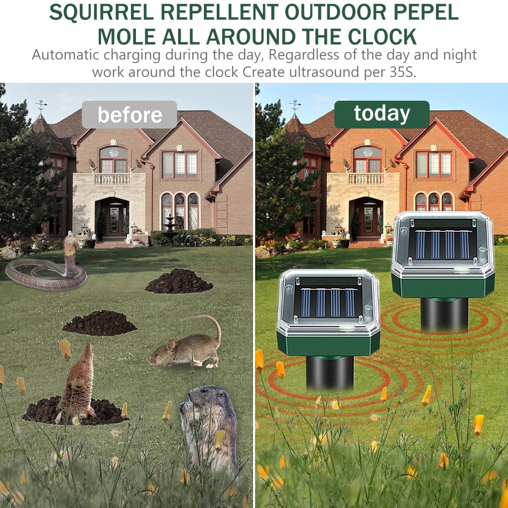 HASTHIP Solar Rats Repellent for Gardens and Lawns featuring IP65 Waterproof ABS | 10.24 in Compact Ultrasonic Animal Control Pack of 4