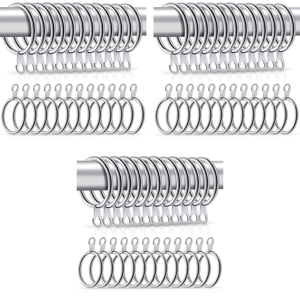 HASTHIP Metal Curtain Rings 36PCS for Window Rods with 37mm Inner Diameter Eyelets | Silver Rustproof Hooks