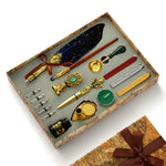 HASTHIP Quill Pen Ink Wax Seal Stamp Gift Set with 5 Nibs and Natural Feather | Blue