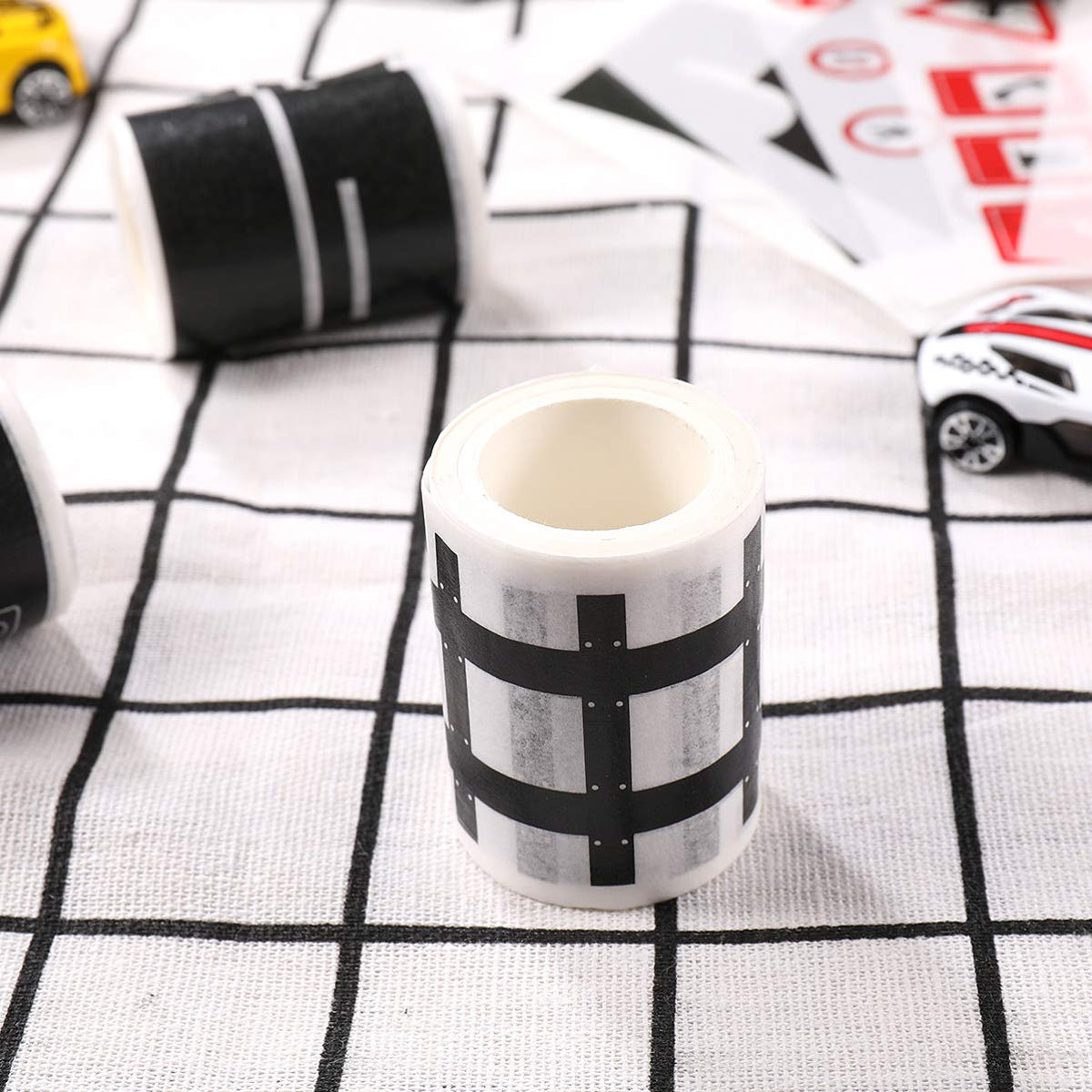 HASTHIP Washi Masking Tape Set for DIY Toy Car Roads with 4 Rolls 5m Each and Traffic Stickers