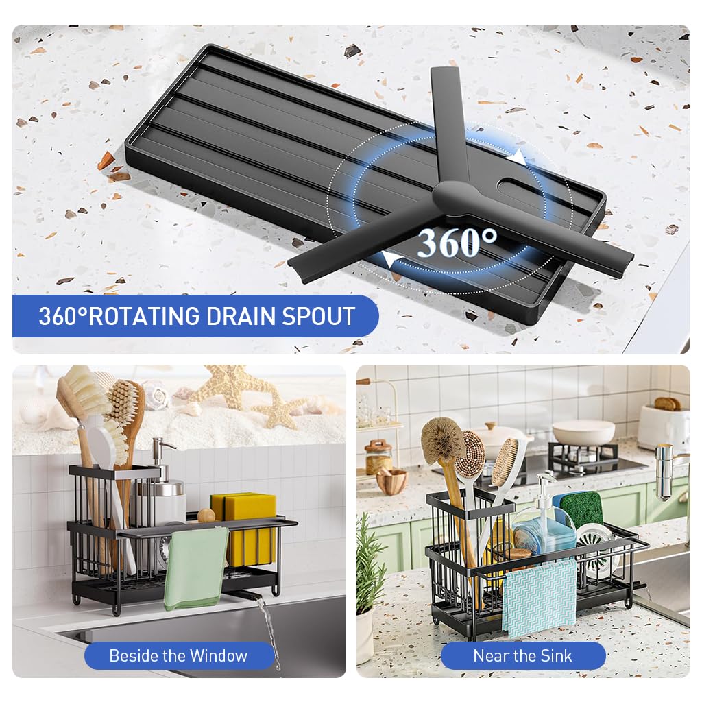 HASTHIP Sink Organizer for Kitchen Countertop with Sponge Holder and No Drill 2PCS Set