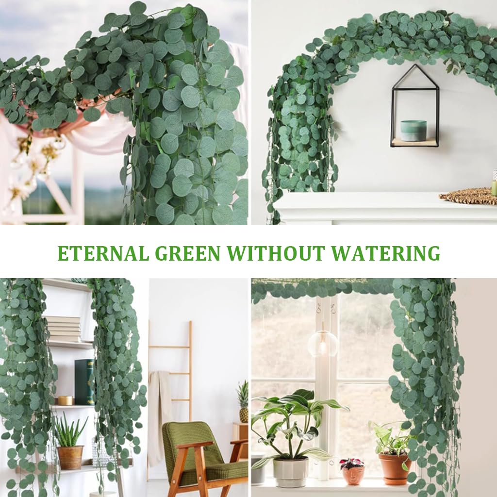 HASTHIP Eucalyptus Garland for Wedding and Home Décor featuring 6 Pack 2.4m Handmade Vines | Realistic Green Leaves