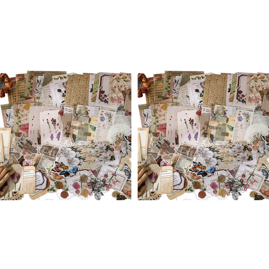 HASTHIP Journaling Supplies Kit for Scrapbook and Planner with 260 pcs Vintage Papers & Stickers