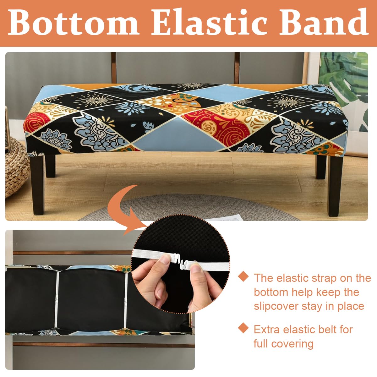 HASTHIP Bench Seat Cover for 42–55 in Benches with Stretch Fit Dacron Fabric and Floral Print