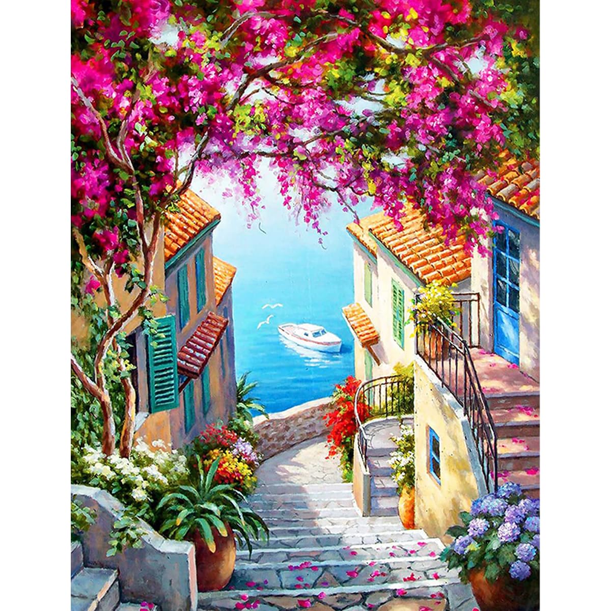 HASTHIP Paint By Numbers Art Kit for Relaxing DIY Home Decor with Tools and Pigments 16x20 | Mediterranean Dreamscape Acrylic Canvas Craft Gift