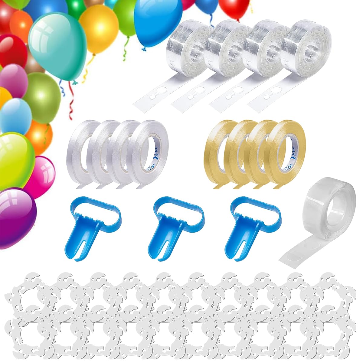 HASTHIP Balloon Decorating Strip Kit for DIY Arch Garland with 32Ft Tape & 300 Dots | Includes Tying Tools and Flower Clips