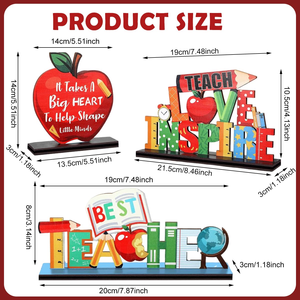 HASTHIP Teacher Appreciation Table Centerpieces for Desks and Classrooms 3 Pack Wooden Décor | Gift for Educators