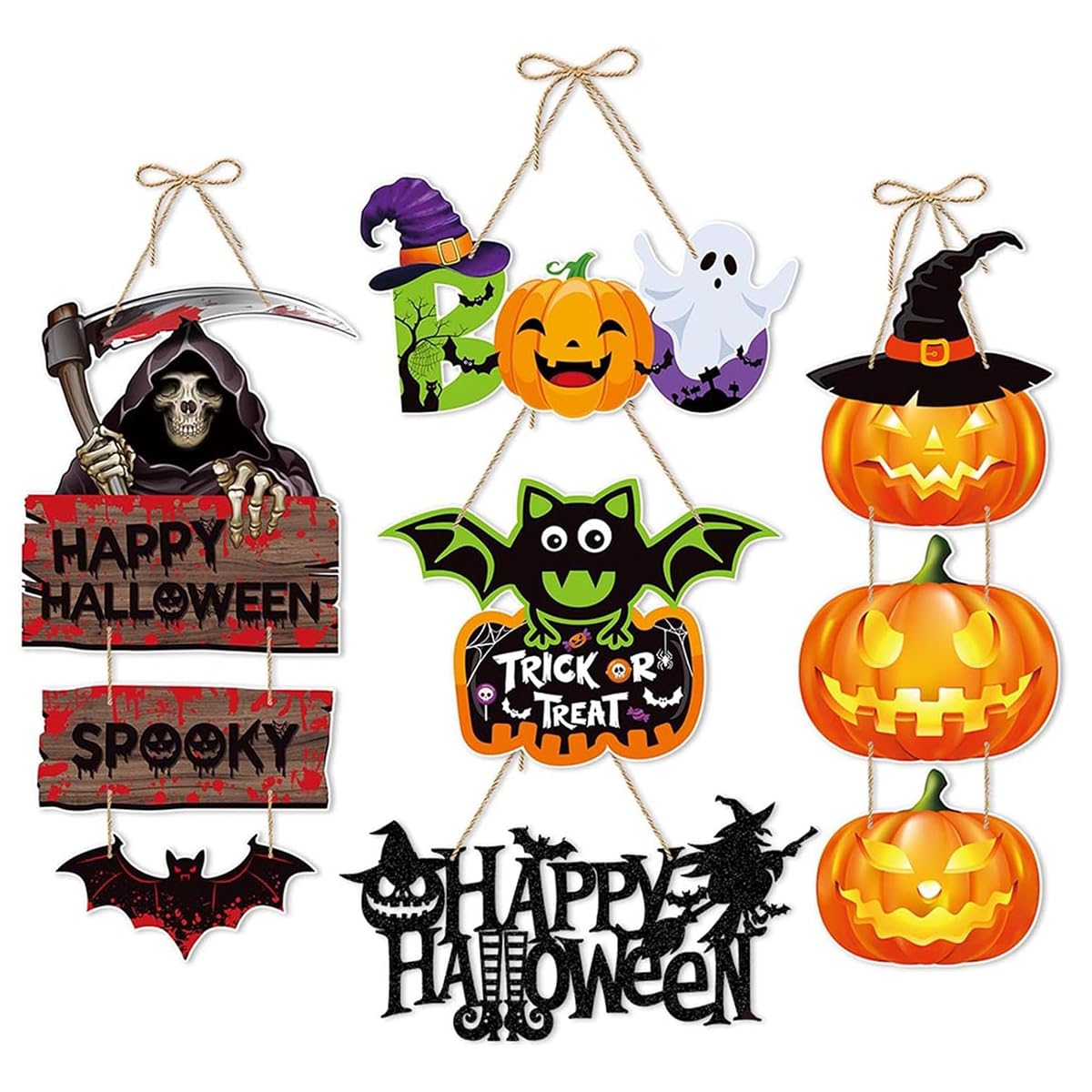 5Pcs Halloween Wall Hangings Door Signs Spooky Pumpkin Decorative Paper Wall Hangings Happy Halloween Door Signs Halloween Party Trick or Treat Wall Decoration Wall Hangings Halloween Decor