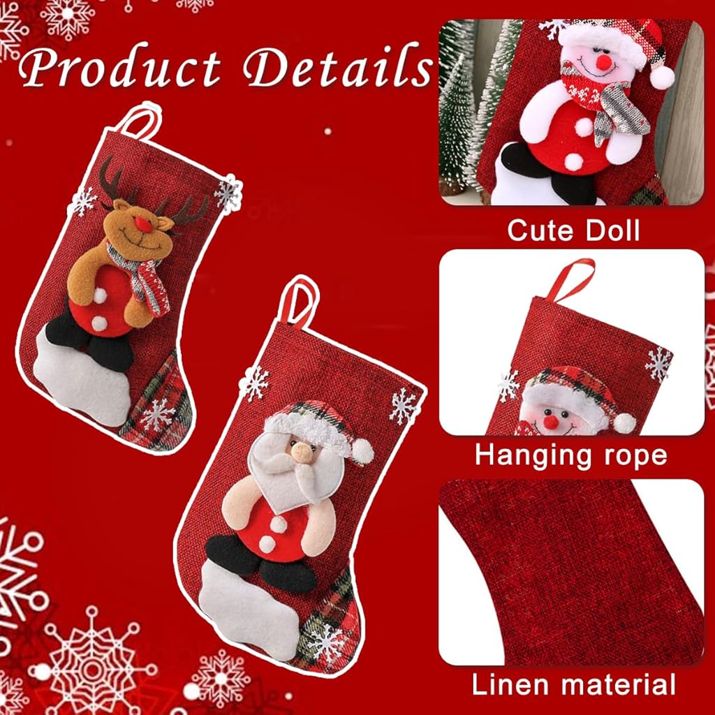 HASTHIP® 4PCS Christmas Stockings Decorations Large Red Bear Santa Snowman Reindeer Socks Gifts Hangings for Tree Decor Door