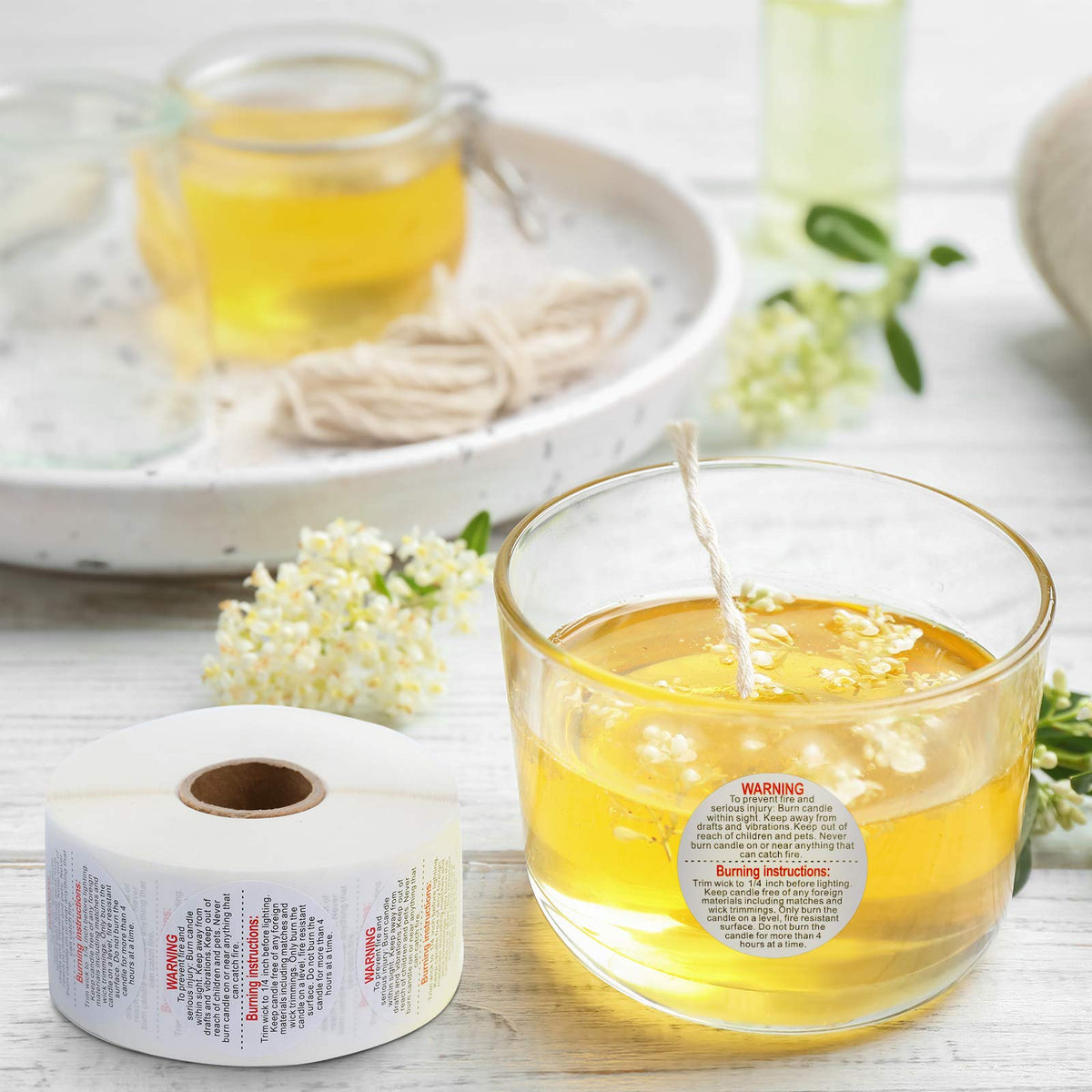 HASTHIP Warning Label Sticker for Candle Jar with 500 Sheets and 1500pcs Self Adhesive | DIY Candle Making Safety Labels