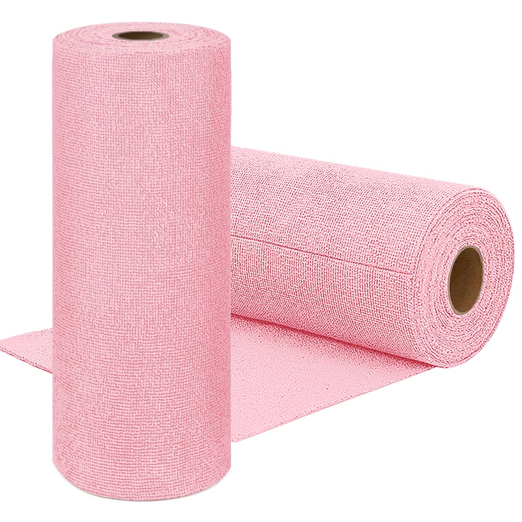 HASTHIP Microfiber Cleaning Cloth Roll 15 Count 25x40cm for Kitchen Use featuring Pre Cut Tear Away Design | Pink Reusable Towels