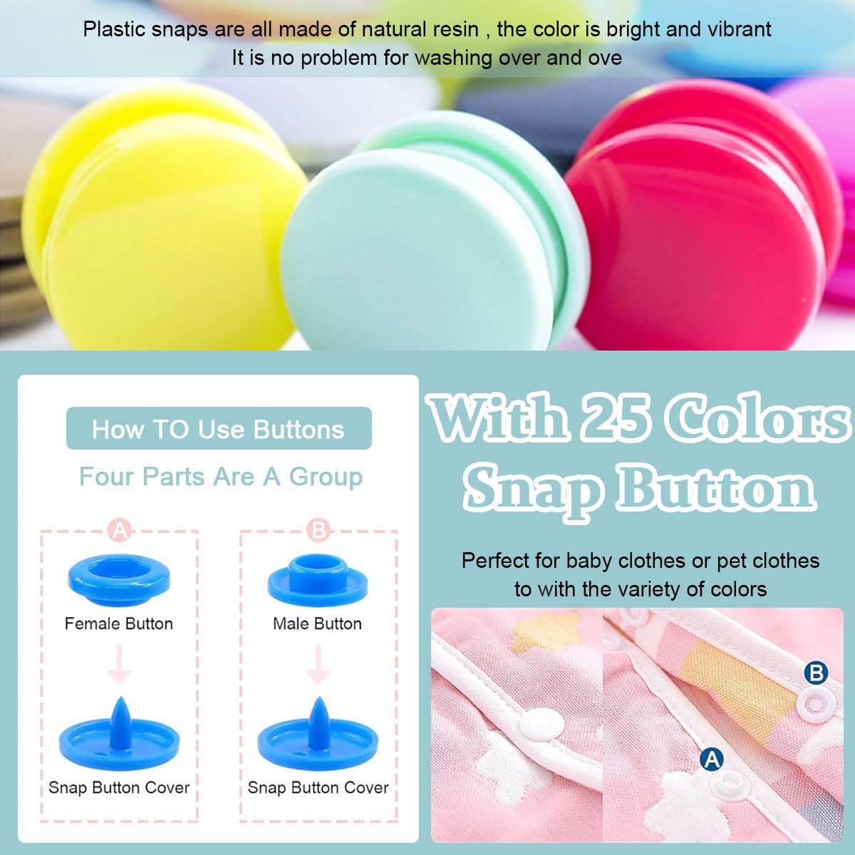 HASTHIP Snap Buttons Set for Sewing and DIY | 300 Sets with Snap Pliers and Bases