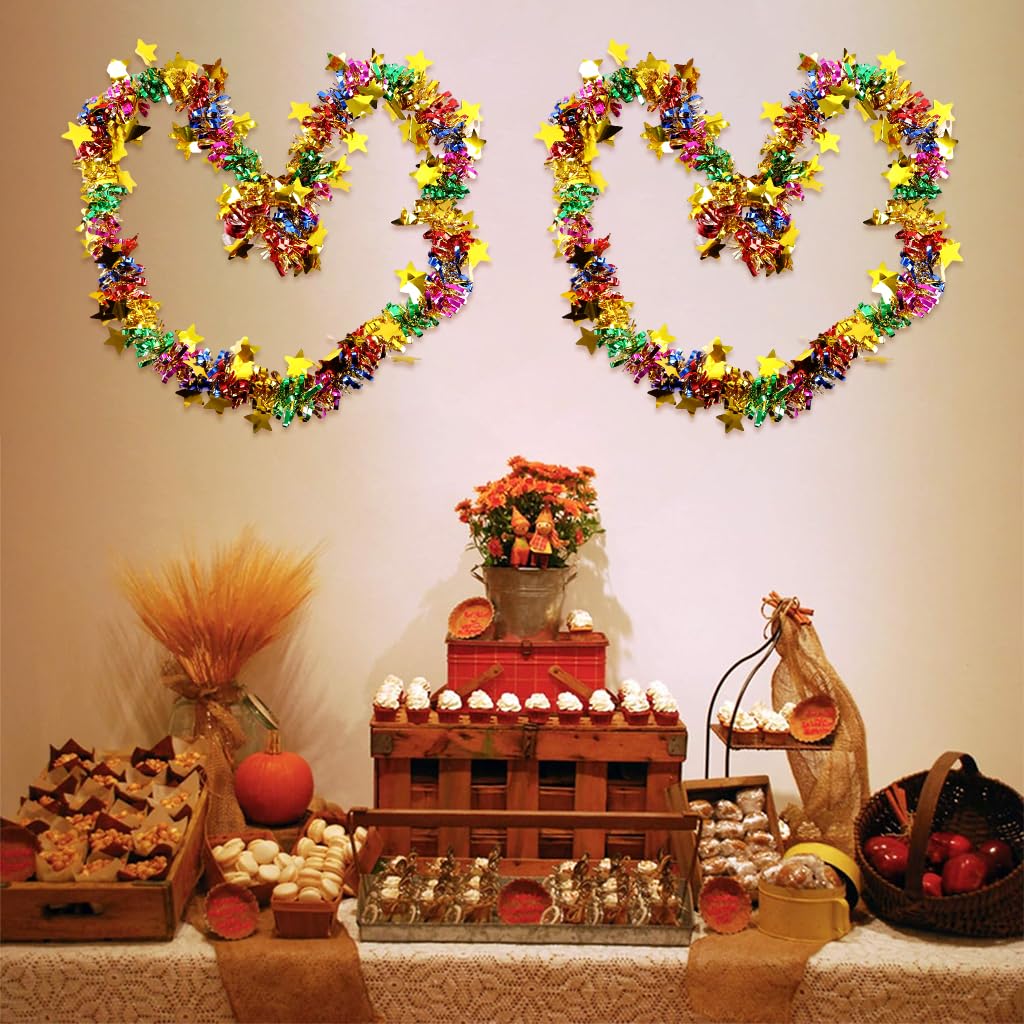 2Pcs Tinsel Garland Christmas Garland Decoration Hanging Garland 6.6ft Metallic Twist Multicolor Shining Garland for Birthday, Halloween, Home Decor, Party Decortion Items for Diwali Festival