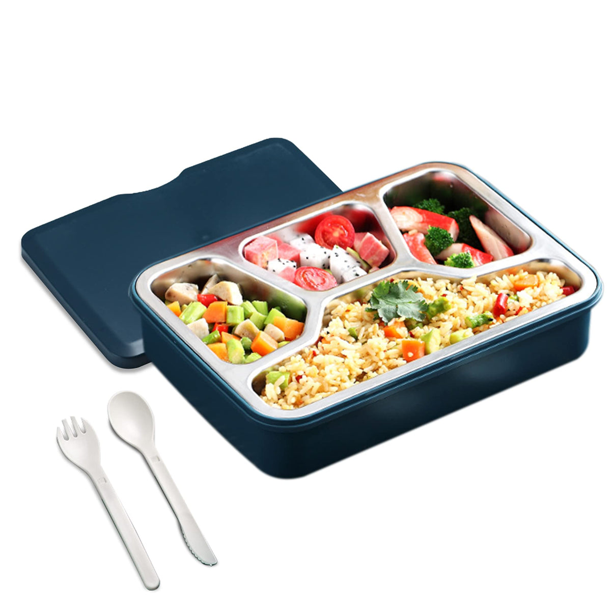 HASTHIP Lunch Box for School and Office with 4 Compartments 1000ml Stainless Steel | Leakproof Bento Set for Men Women and Kids