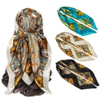 HASTHIP® Pañuelos de Seda para Mujer 3 Piezas,Bufanda Cuadrada de Satén 90x90cm,Bandana Verano Elegante para Cabeza y Cuello Pañuelo Estampado Moda Playa Regalo Lujoso y