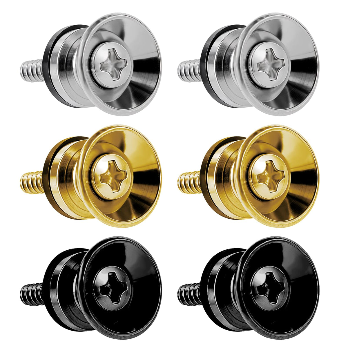 HASTHIP Guitar Strap Button Lock Set for Electric and Acoustic Guitars with Mounting Screws | 6Pcs Metal Anti Slip Strap Studs