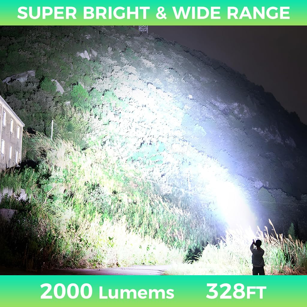 HASTHIP® Linterna LED recargable, linterna superbrillante de 2000 lúmenes de alta potencia con 5 modos,