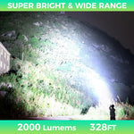 HASTHIP® Linterna LED recargable, linterna superbrillante de 2000 lúmenes de alta potencia con 5 modos,