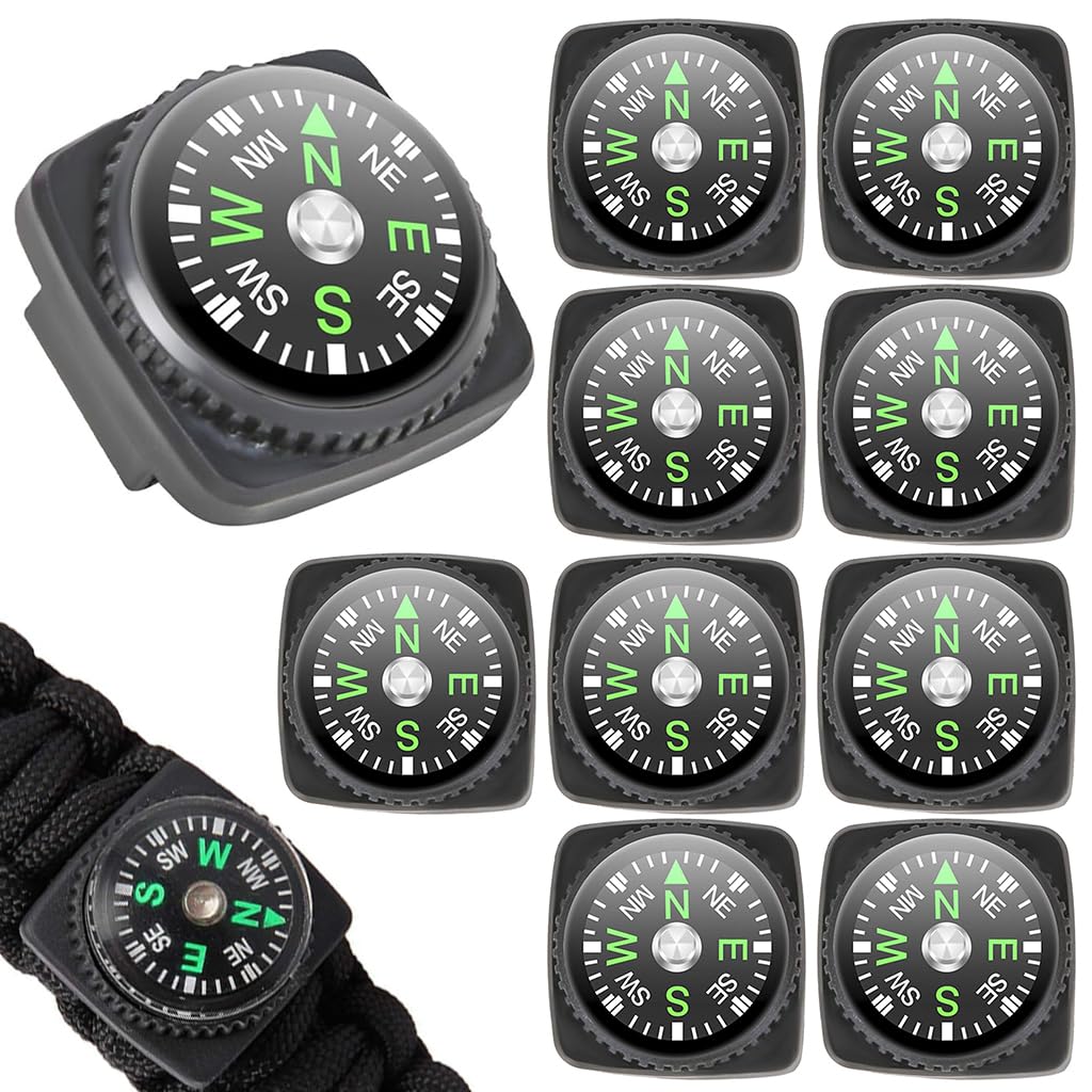 HASTHIP® Pack de 10 brújulas de muñeca Alta precisión 24mm con Base Goma,compatibles con Correa Reloj 21mm,Ideales para Senderismo Camping Viajes y Equipos Supervivencia