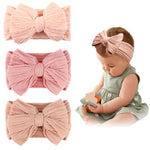 HASTHIP® 3Pcs Hair Bands for Baby Girls 0-24 Months,3-Color Nylon Turban Knotted Pink Bow Baby Girl Hair Bands,Super Soft and Stretchy Headbands for Girl - Accessories